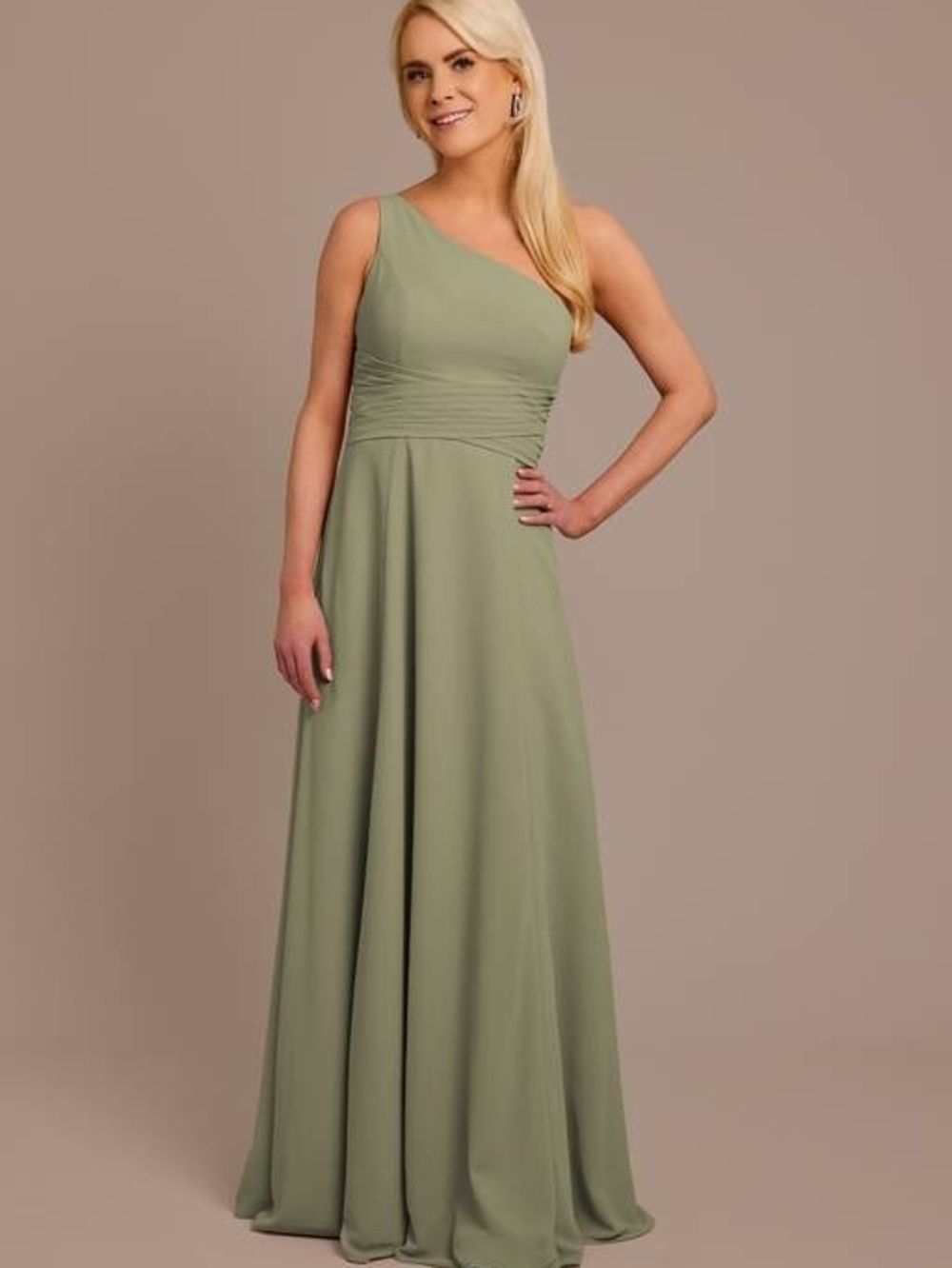 David's Bridal One-Shoulder Eucalyptus Green Bridesmaids Dress